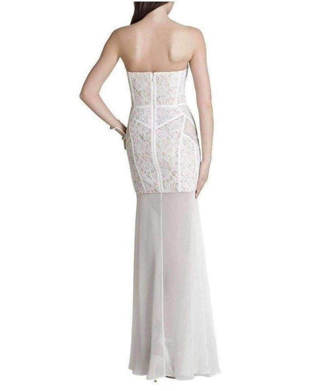 BCBGMAXAZRIA White Vivienne Lace Blocked Strapless Dress