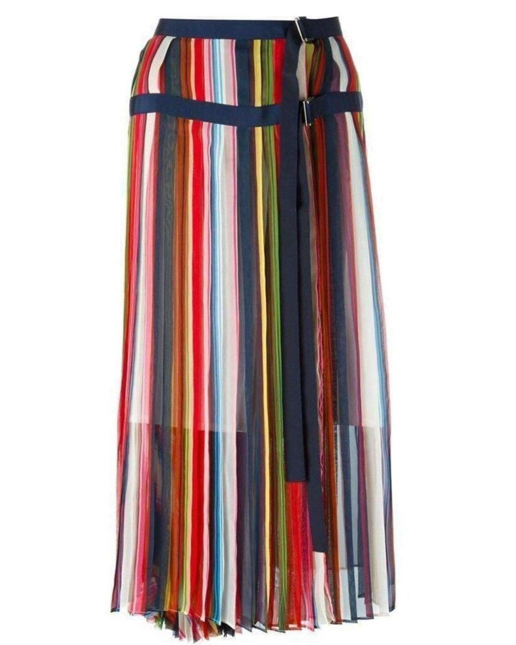 Sacai Multicolor Multi Coloured Striped Midi Skirt