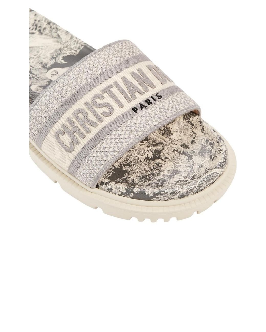 Dior D way Toile De Jouy Cotton Embroidery Slide Sandals in White