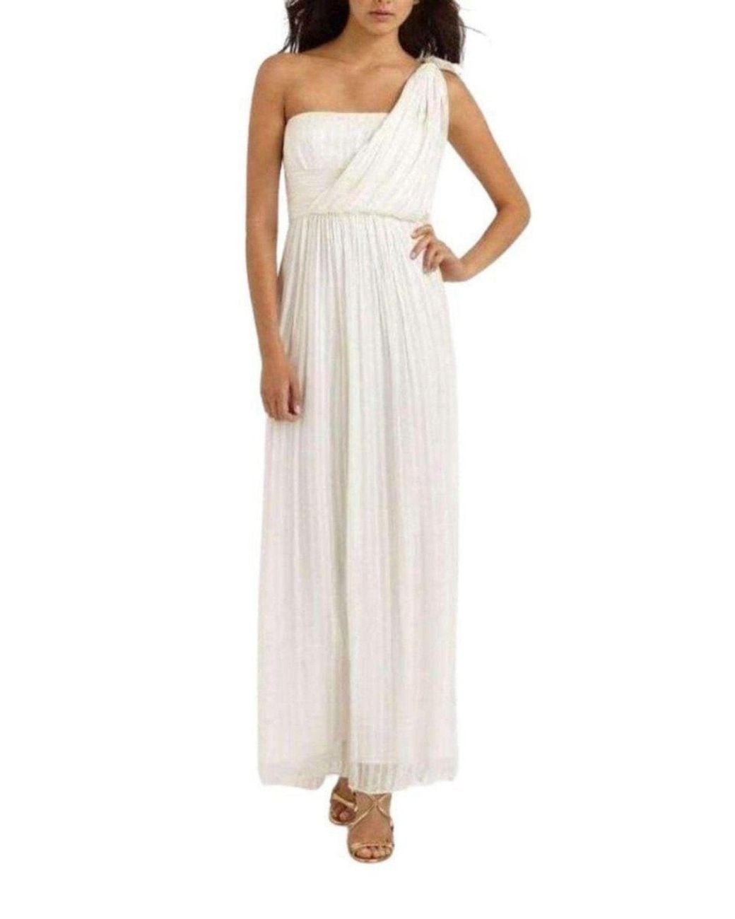 BCBGMAXAZRIA White One Shoulder Shadow Silk Dress