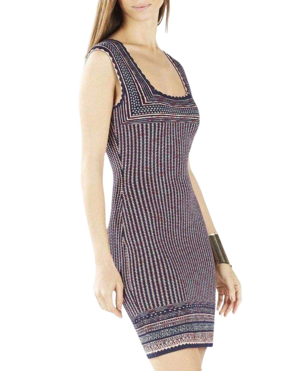 BCBGMAXAZRIA Blue Sheina Jacquard Square Neck Dress