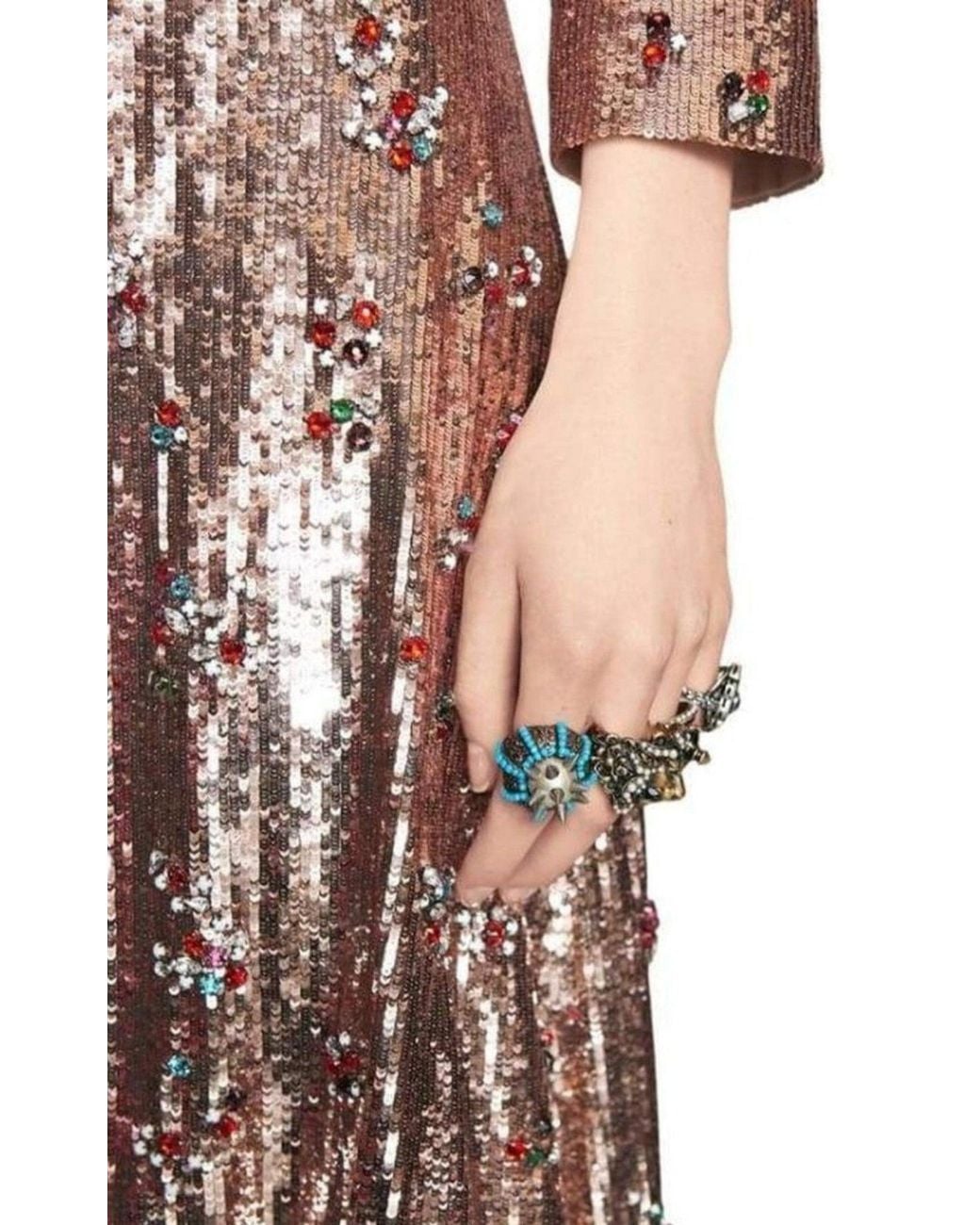 Gucci Brown Sequins With Crystal Embroidered Dress