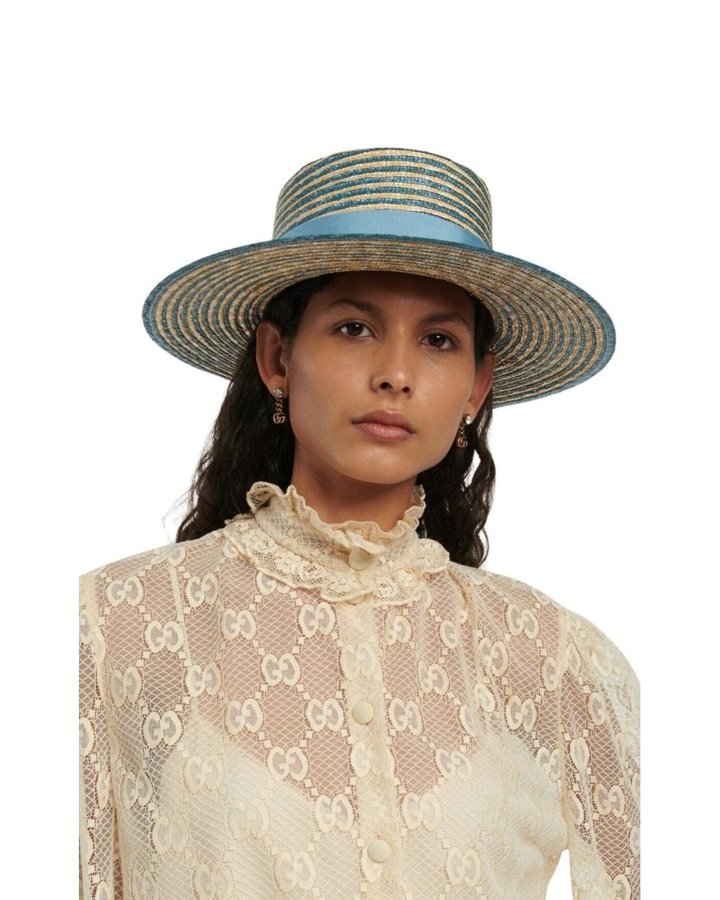 Gucci Alvy Striped Blue Straw Hat