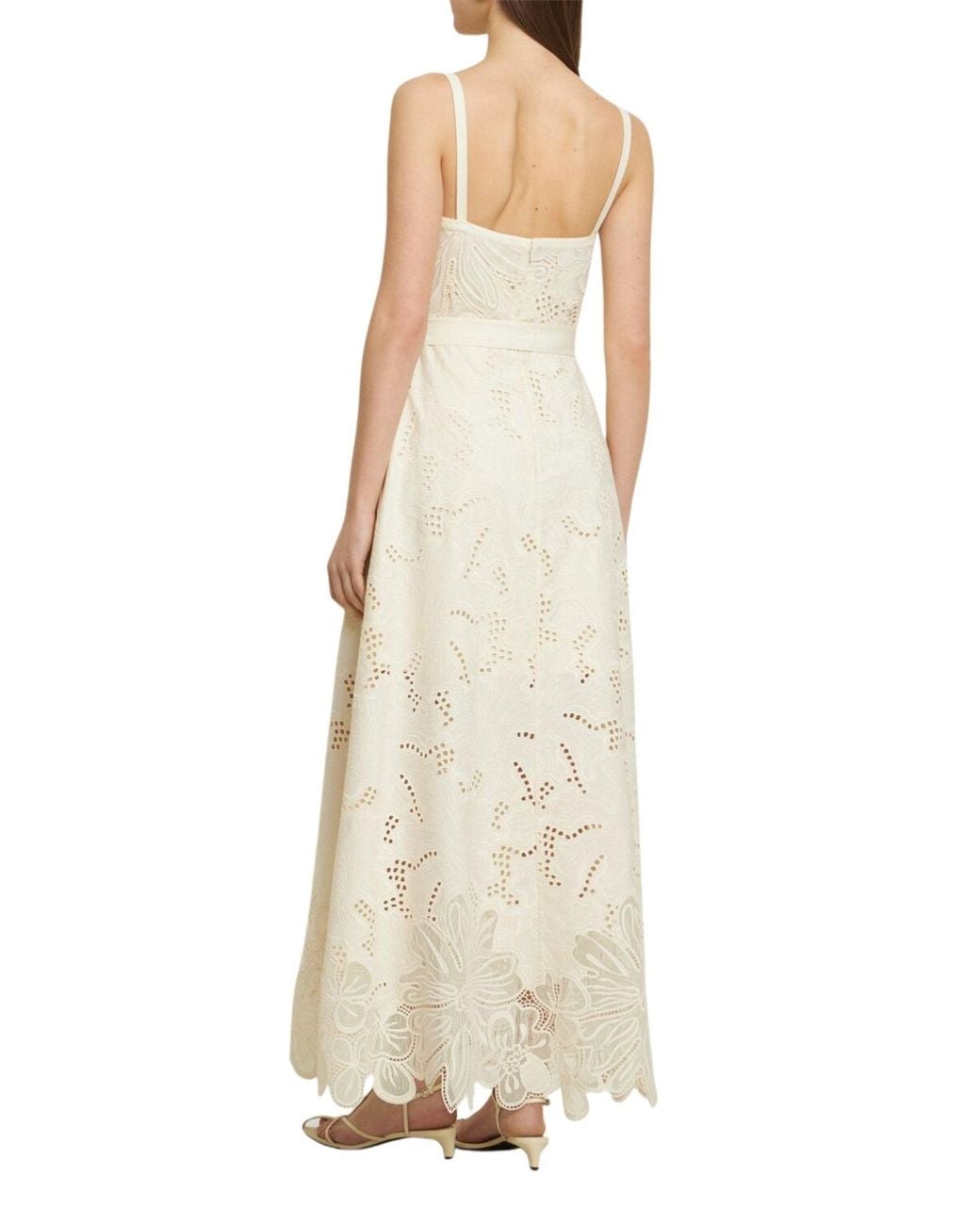 Elie Saab Natural Eyelet Embroidered Cotton-blend Midi Dress