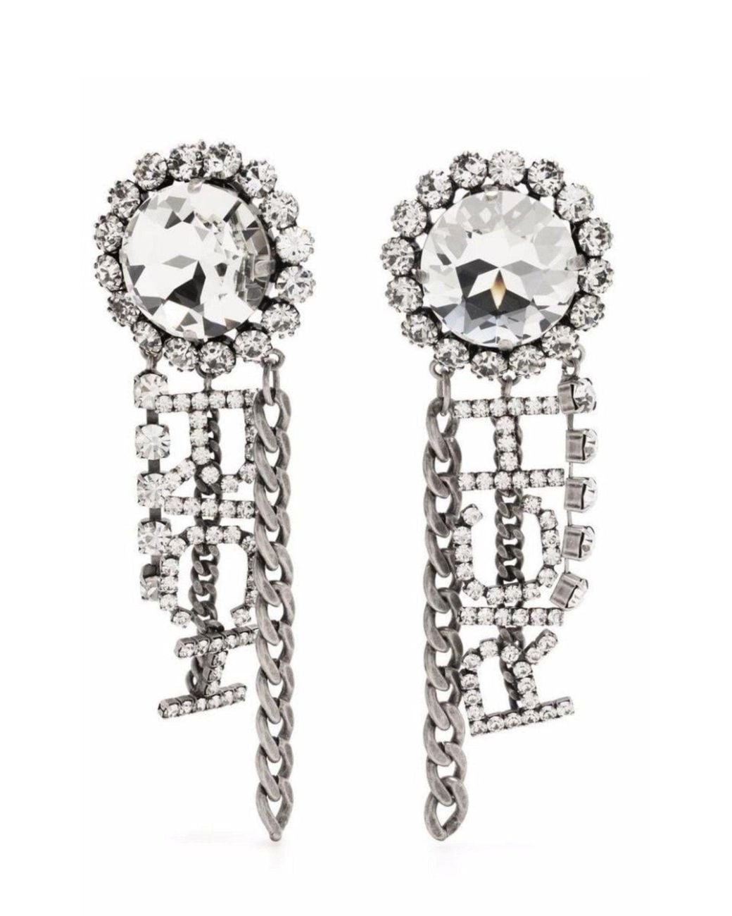 Alessandra Rich White Crystal Rolo Chain Drop Earrings