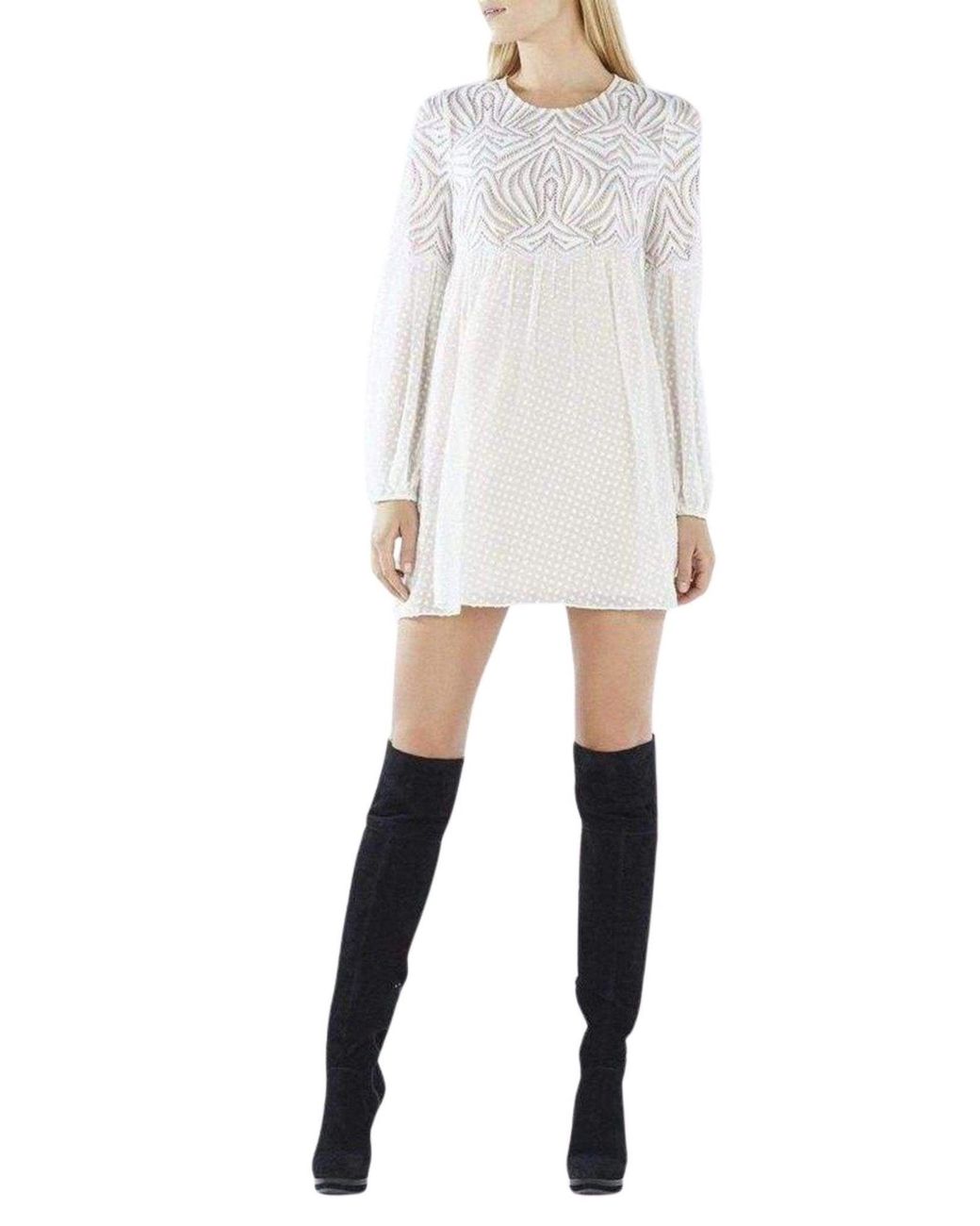 BCBGMAXAZRIA White Kitra Lace Peasant Dress