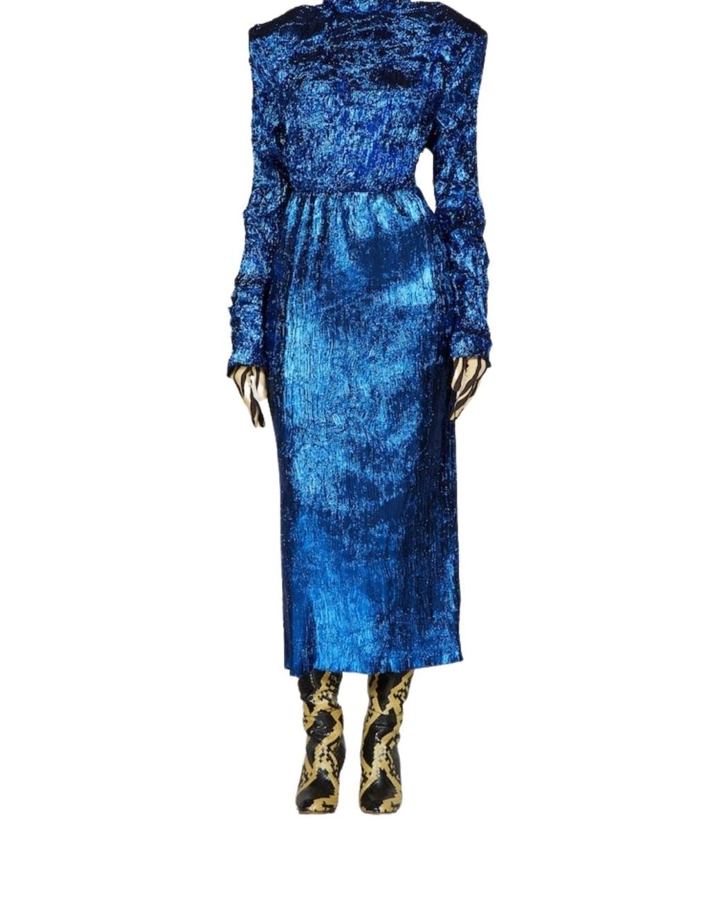 Gucci Shiny Blue Crinkled Lurex Midi Skirt