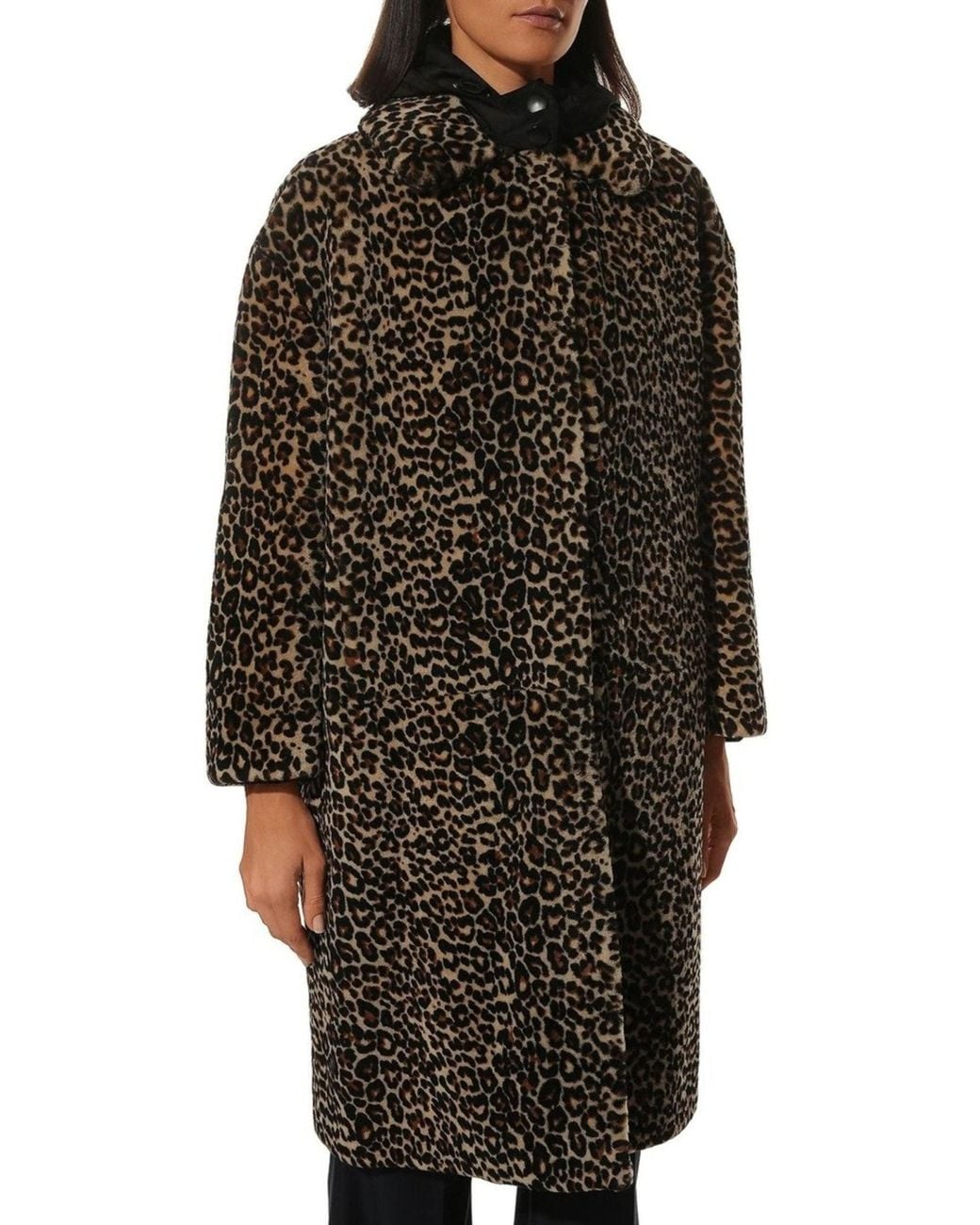 Prada Black Leopard-print Shearling Hooded Coat