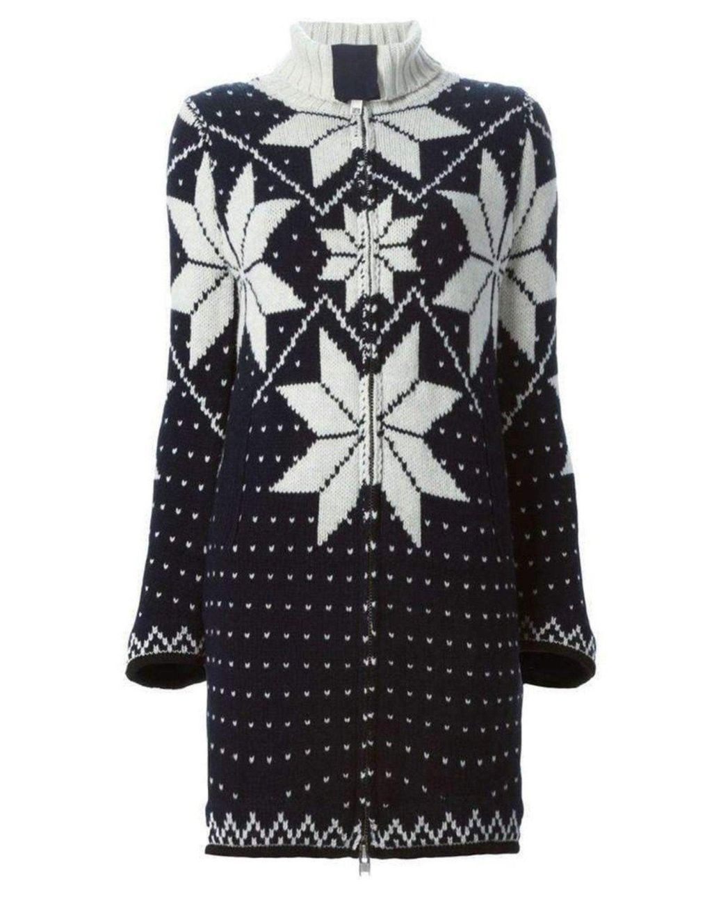 Sacai Blue Luck Jacquard Long Cardigan Coat