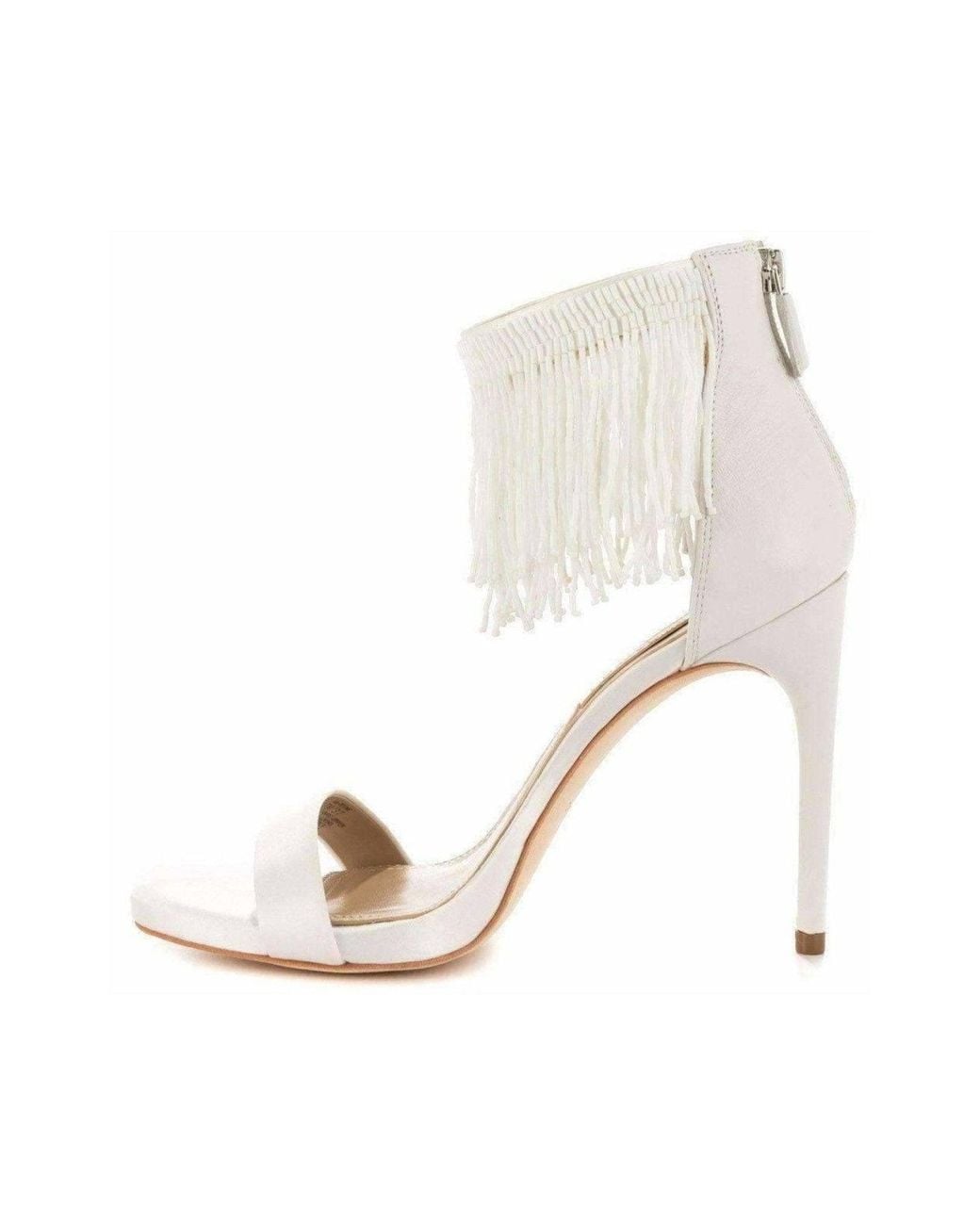 BCBGMAXAZRIA White Devine High Heel Beaded Ankle Dress Sandals