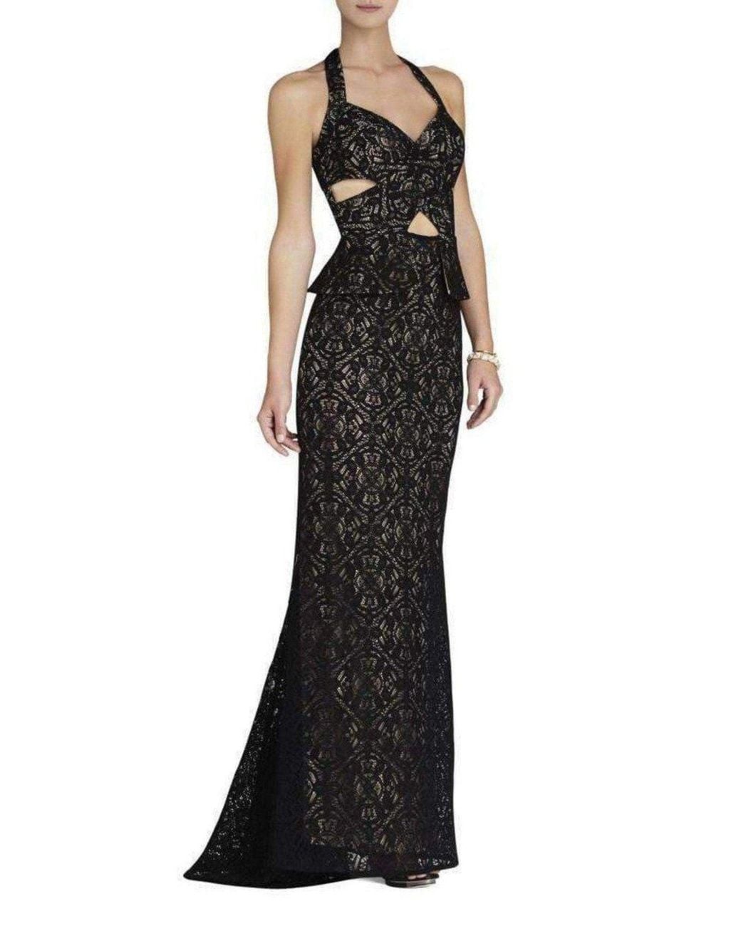 BCBGMAXAZRIA Daga Cutout Halter Black Gown Dress