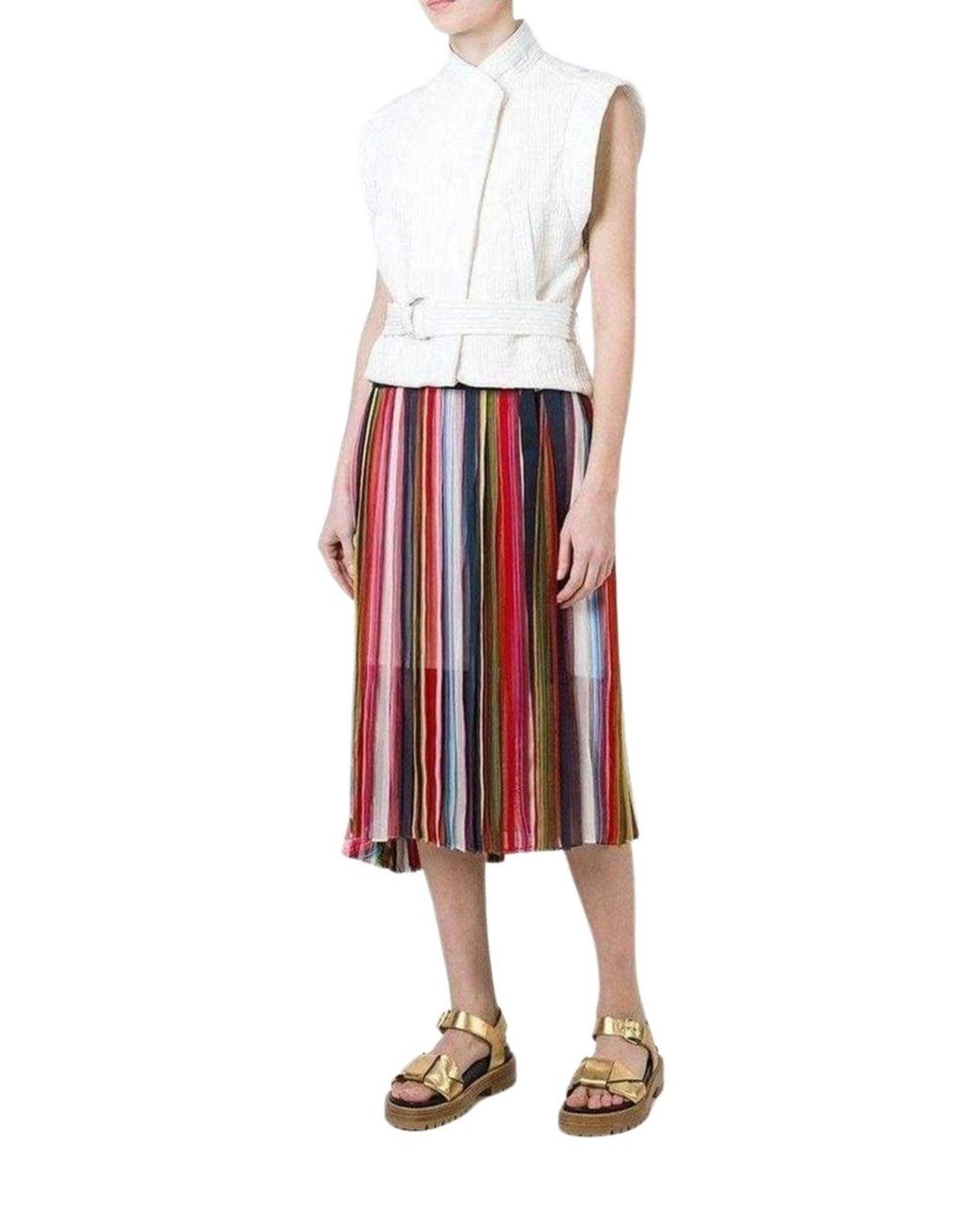 Sacai Multicolor Multi Coloured Striped Midi Skirt