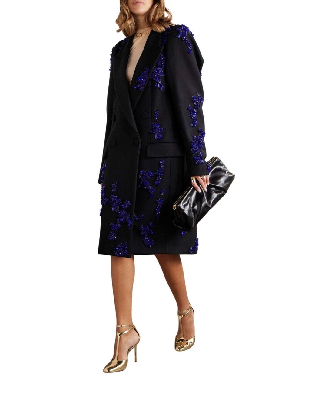 Dries Van Noten Blue Rinky Embroidered Wool-blend Cocoon Coat