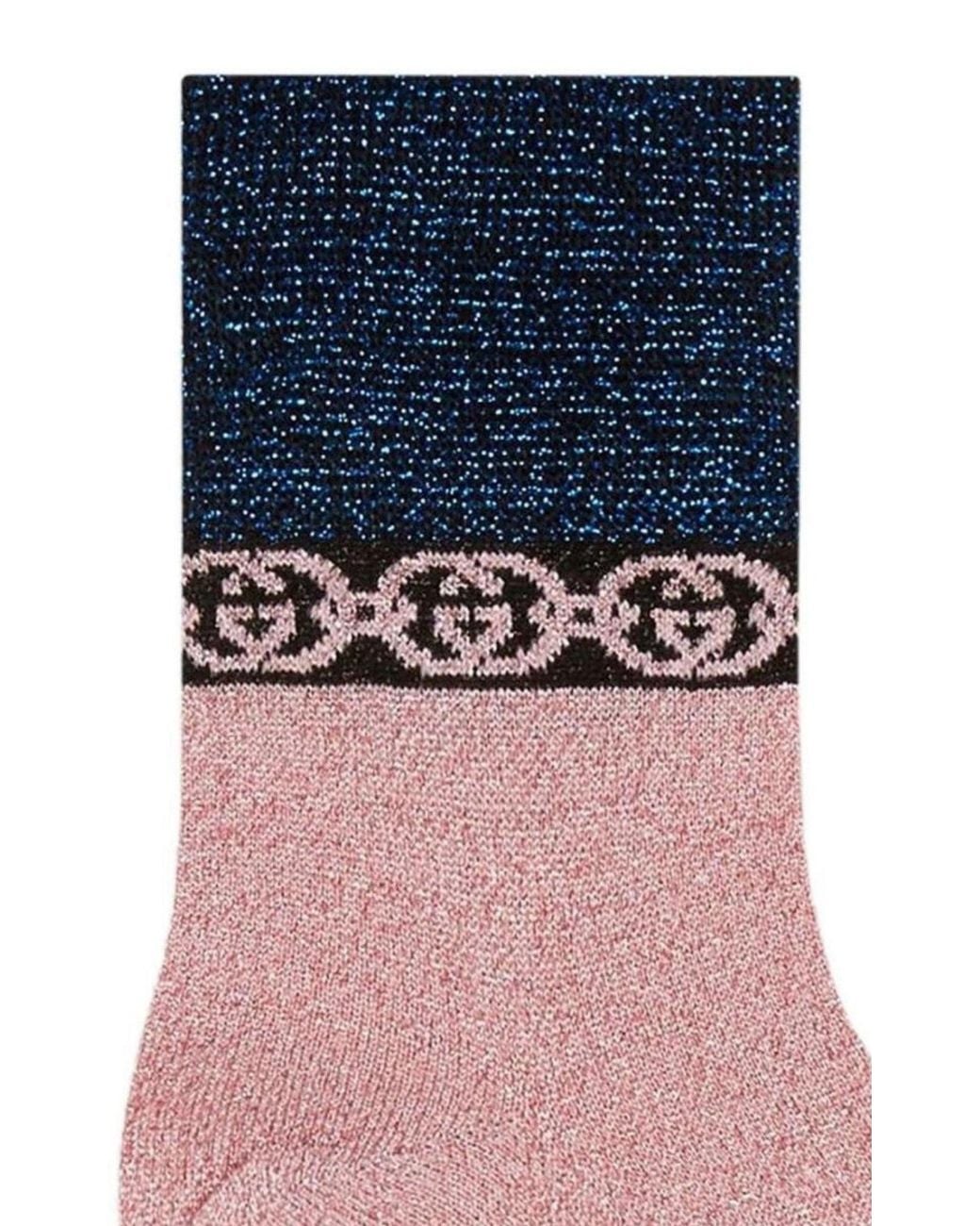 Gucci Blue Interlocking G Chain-trimmed Socks