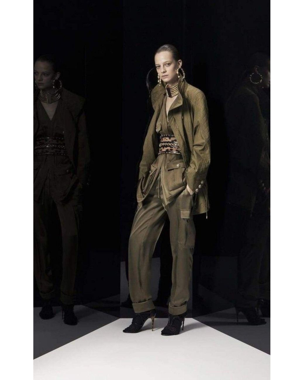 Balmain Green Cotton Quilted Trench Coat