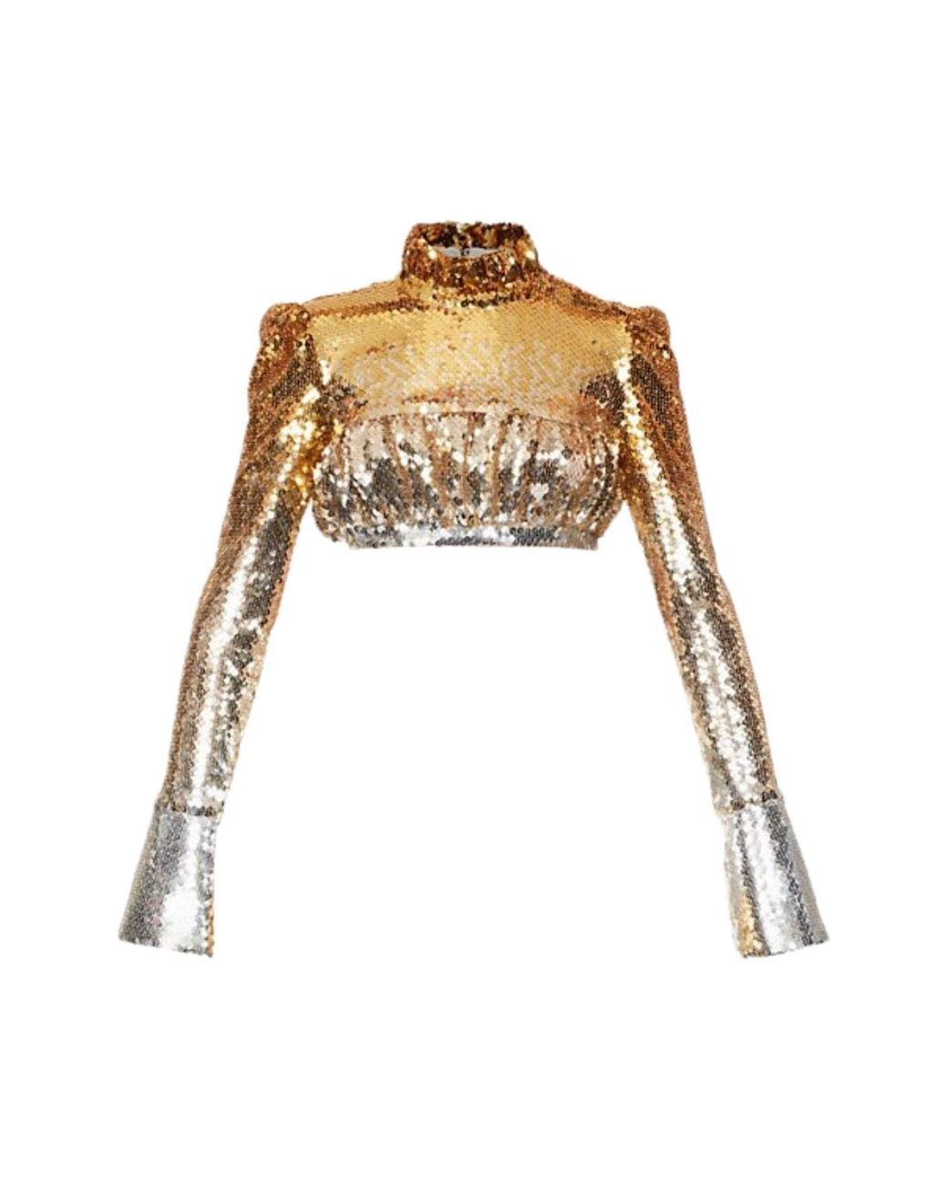 Rabanne Multicolor Ombré Sequin Ruffle Neck Top