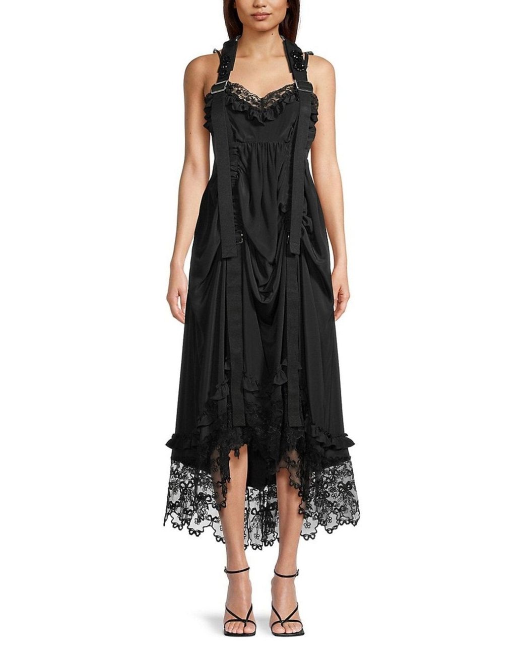 Simone Rocha Black Draped Buckle Silk Midi Dress
