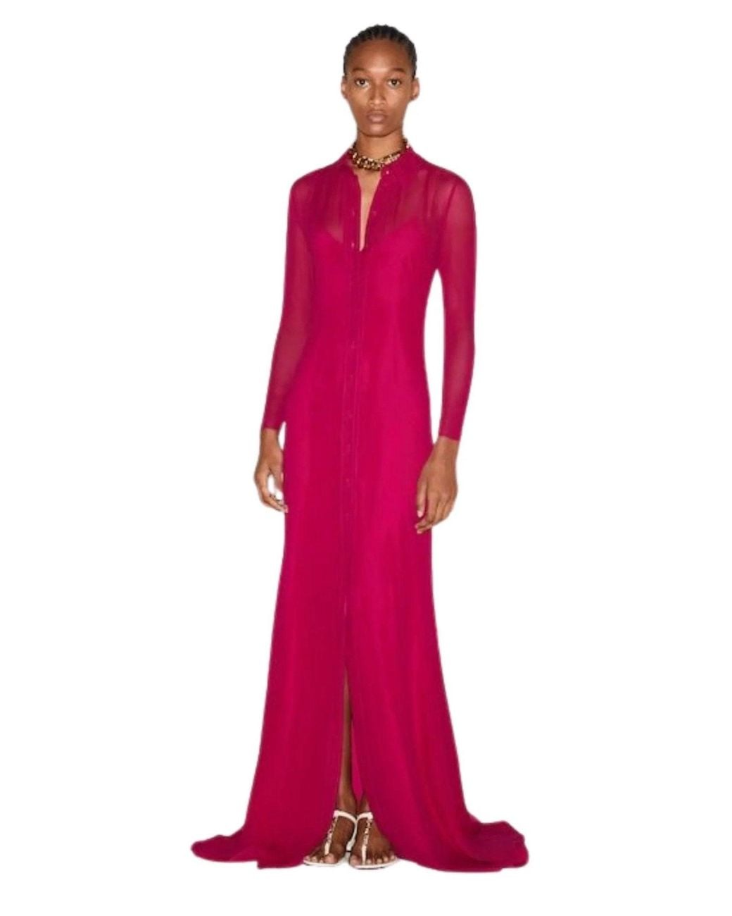 Gucci Purple Fuchsia Silk Maxi Shirt Dress