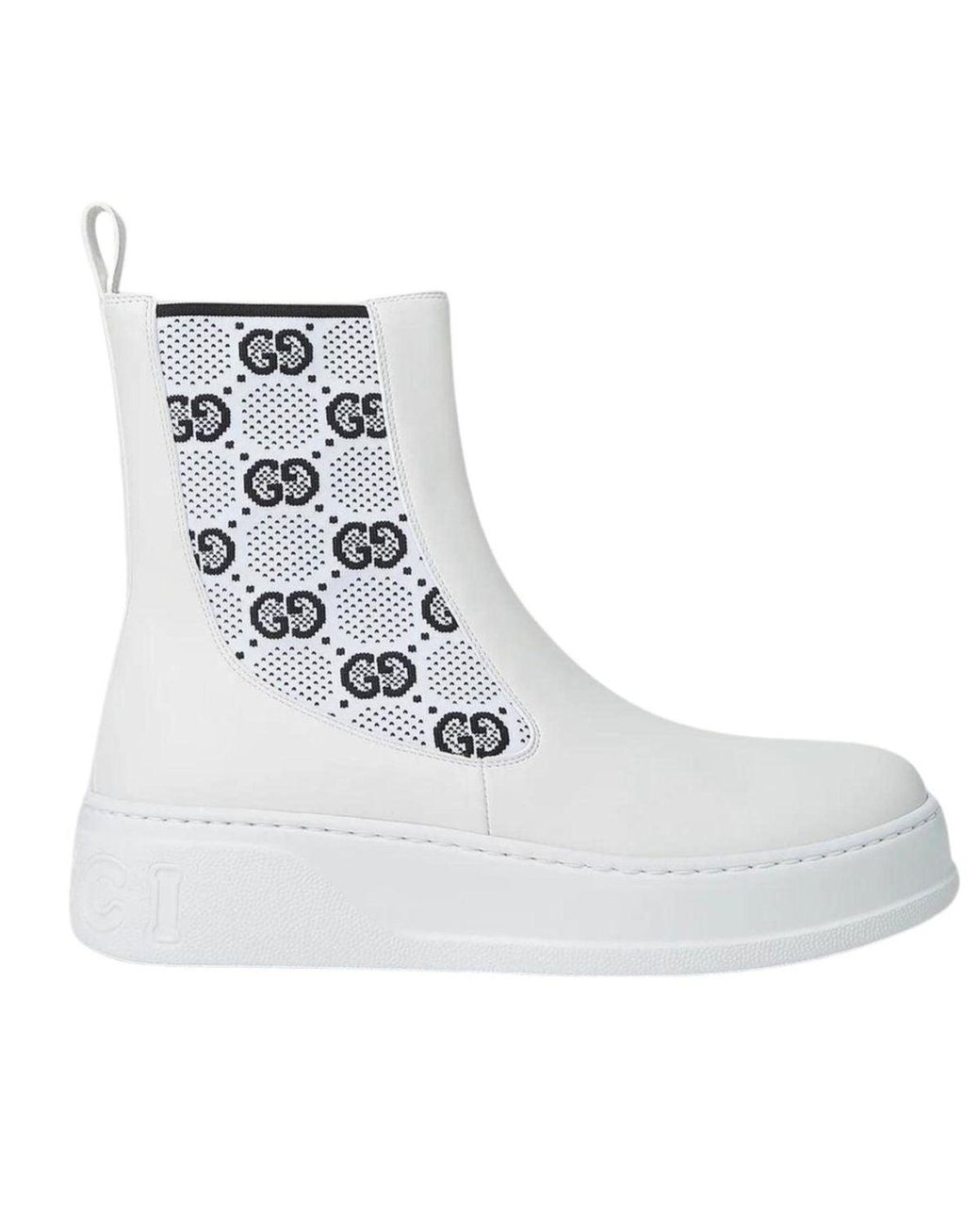 Gucci White GG Supreme Panelled Chelsea Boots