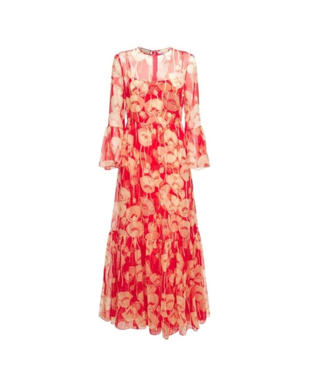 Gucci Red Poppy Silk Organza Maxi Dress