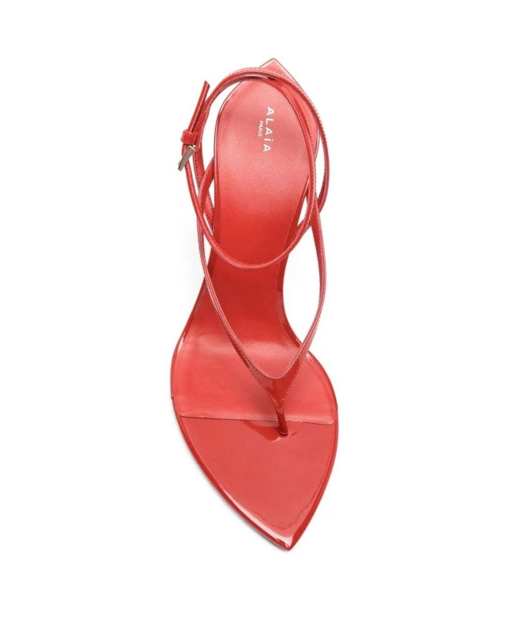 Alaïa Pink Tong 90 Patent Leather Wedge Sandals