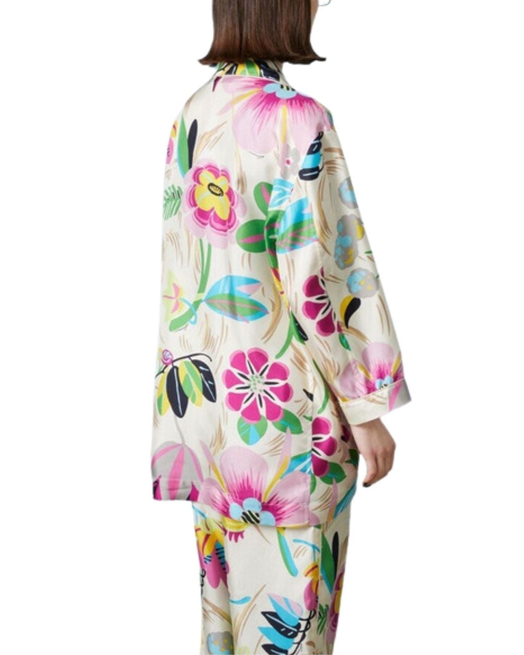 Gucci Green Floral Print Silk Oversized Shirt