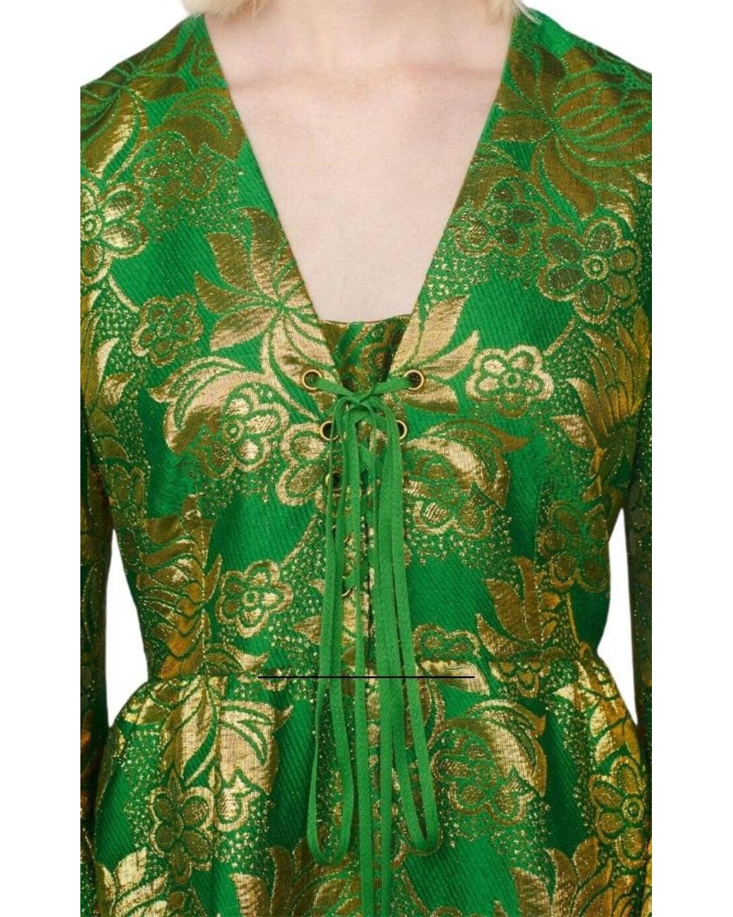 Gucci Green Wool Lamé Floral Jacquard Dress