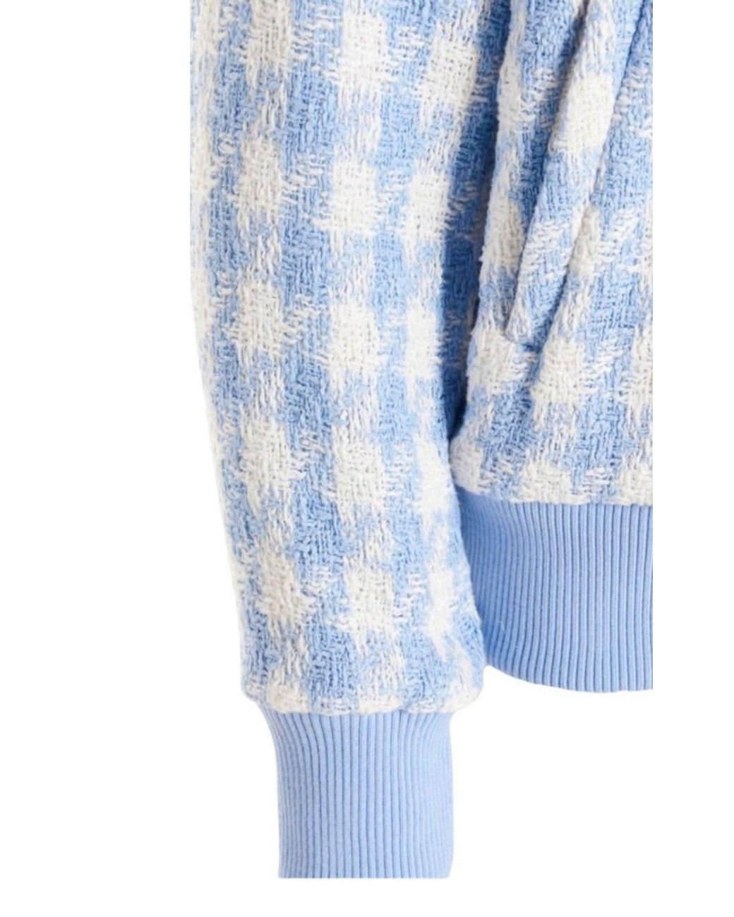 Balmain Blue Houndstooth Cotton-blend Tweed Bomber Jacket