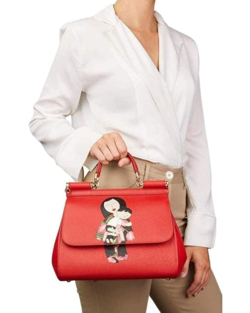 Dolce & Gabbana Red Family Print Sicily Tote Bag Regular
