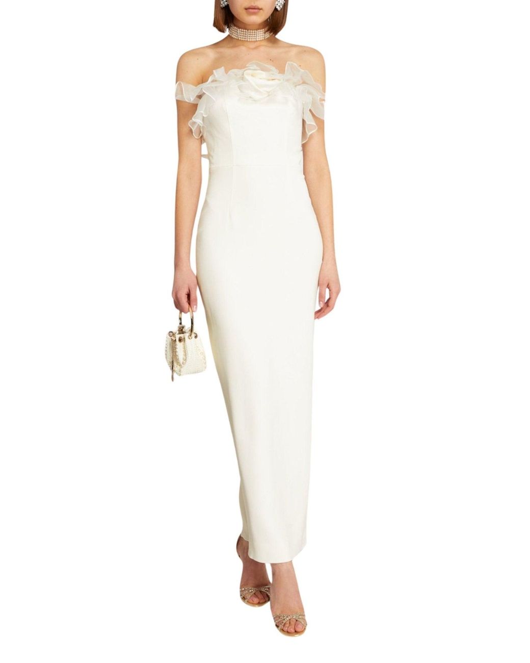 Alessandra Rich White Organza-trim Maxi Dress