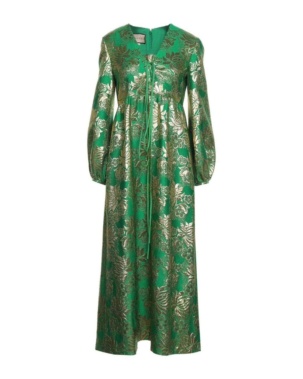 Gucci Green Wool Lamé Floral Jacquard Dress