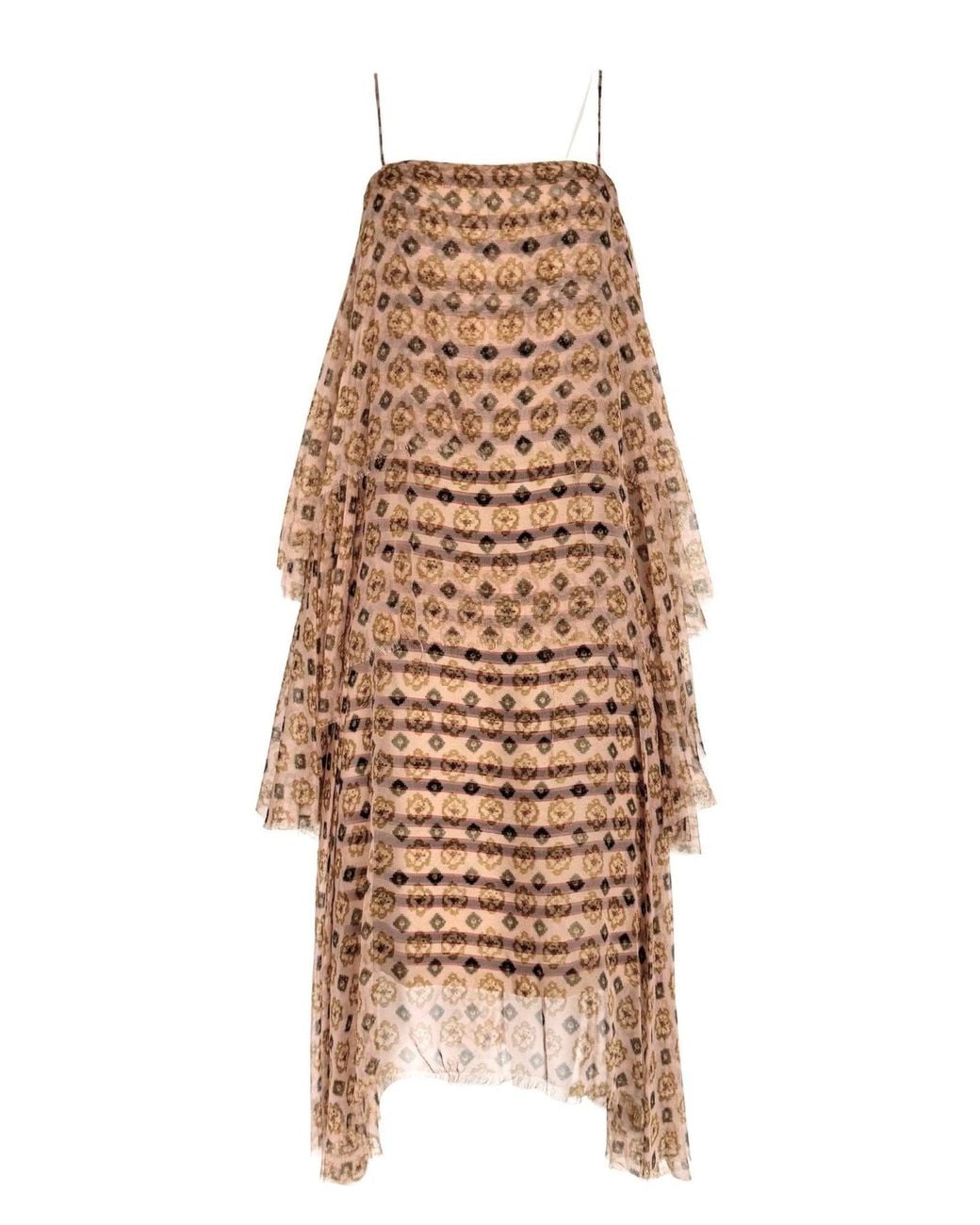 Dries Van Noten Natural Tiered Chiffon Slip Silk Dress