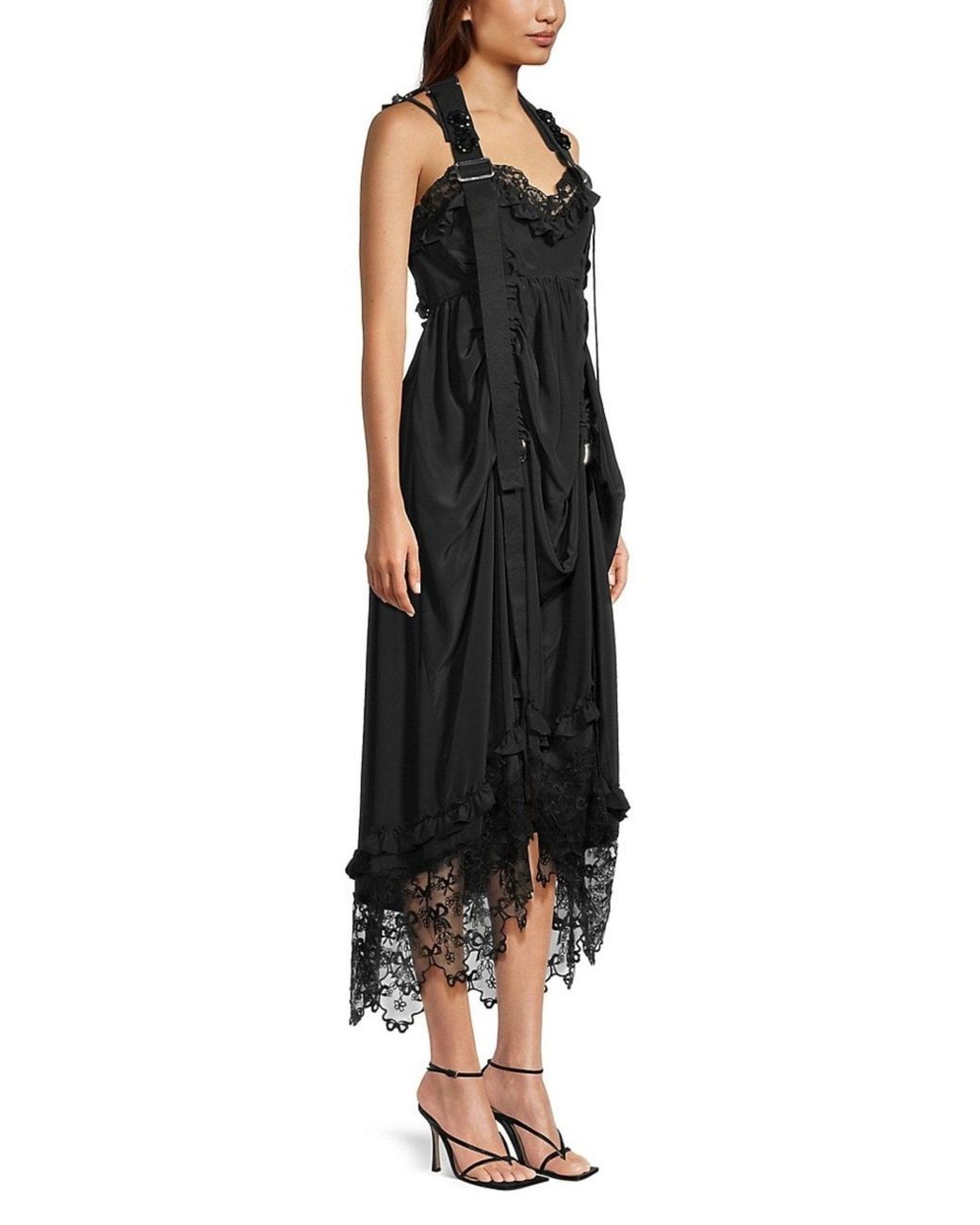 Simone Rocha Black Draped Buckle Silk Midi Dress