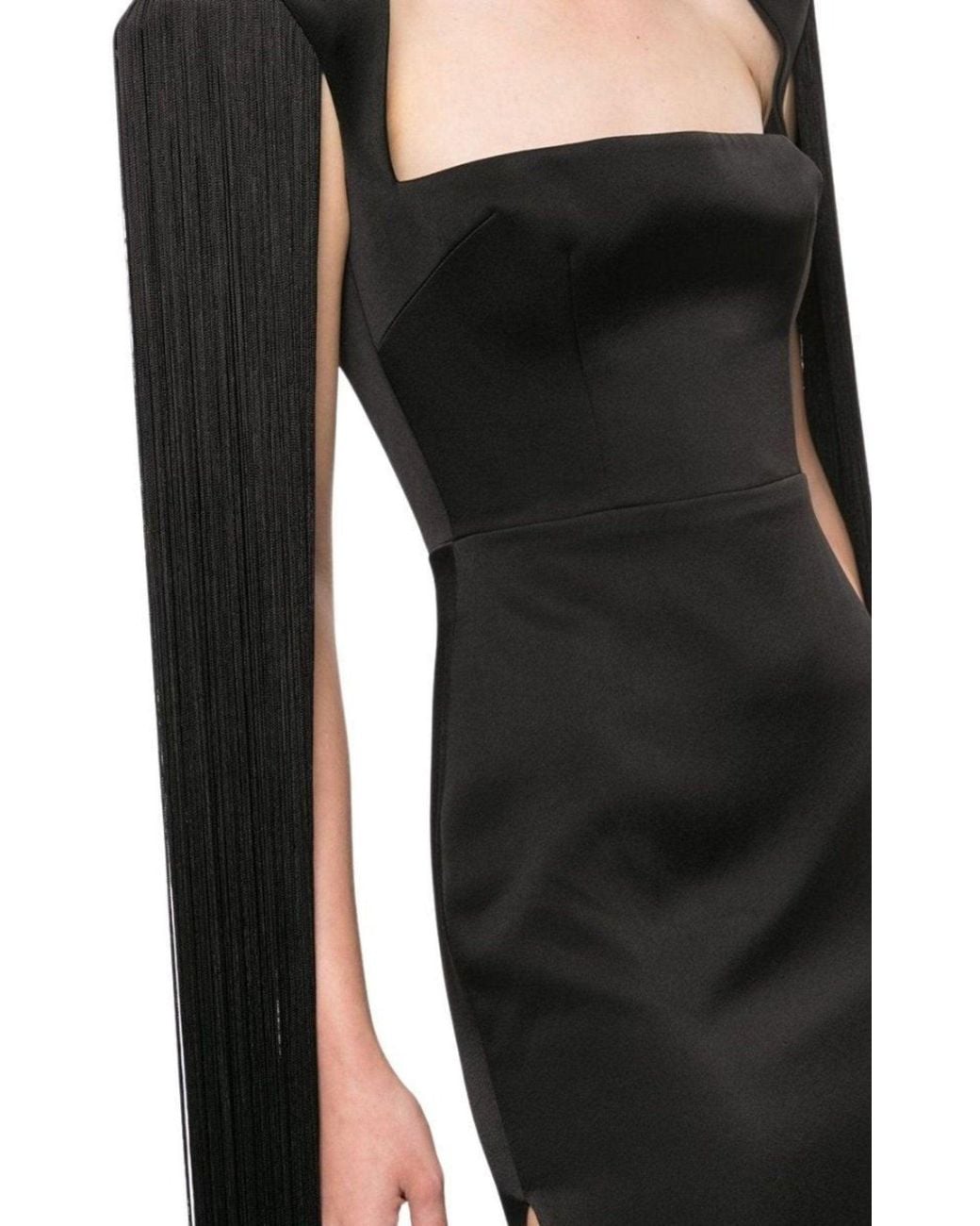 Alex Perry Dallas Fringed-sleeve Black Gown
