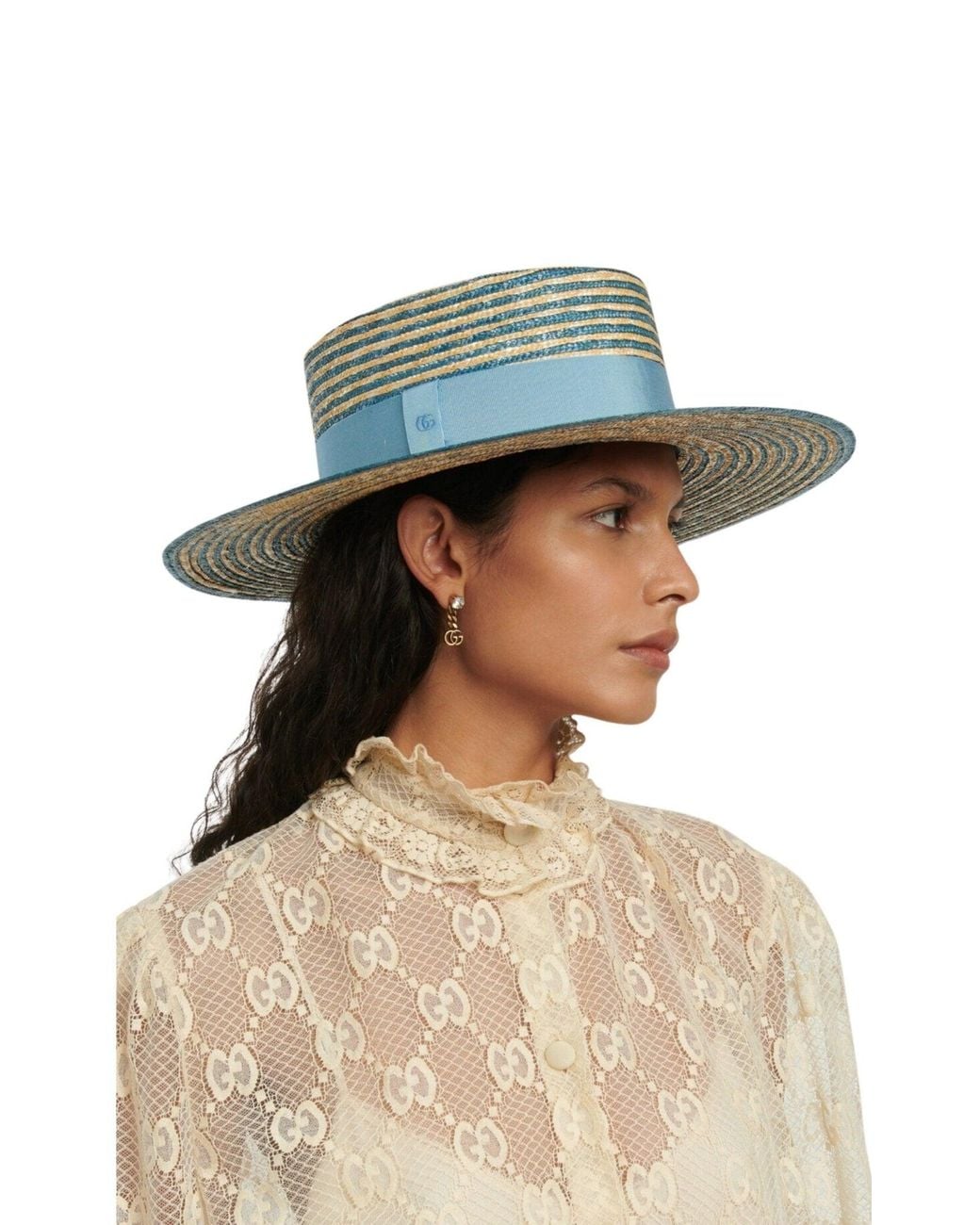 Gucci Alvy Striped Blue Straw Hat