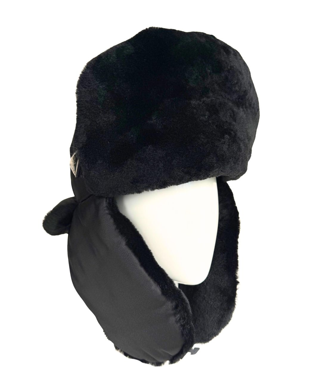 Prada Black Nylon & Shearling Trapper Hat