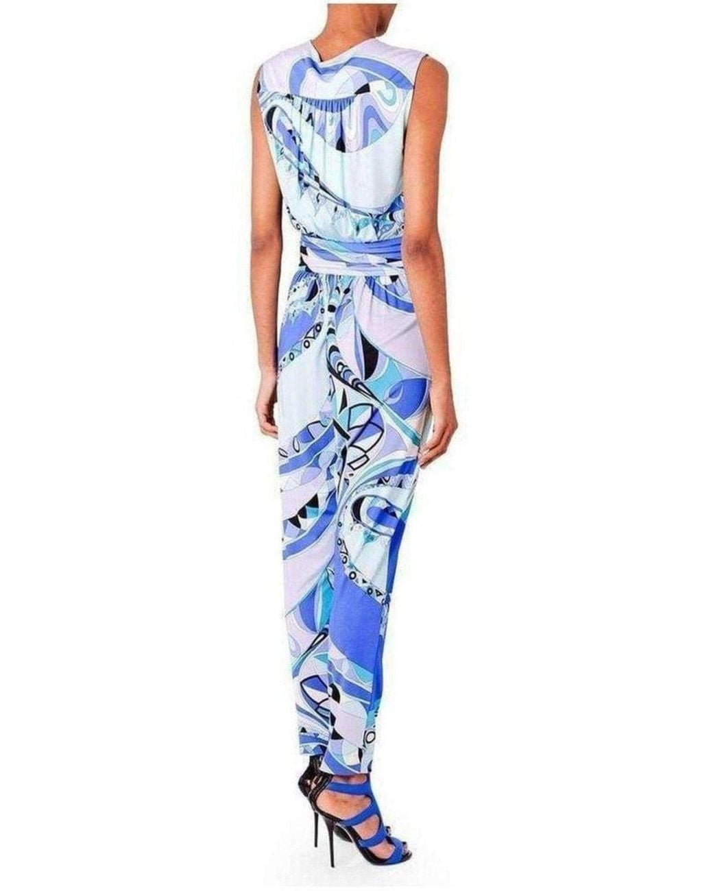 Emilio Pucci Blue Print Cross Front Jumpsuit