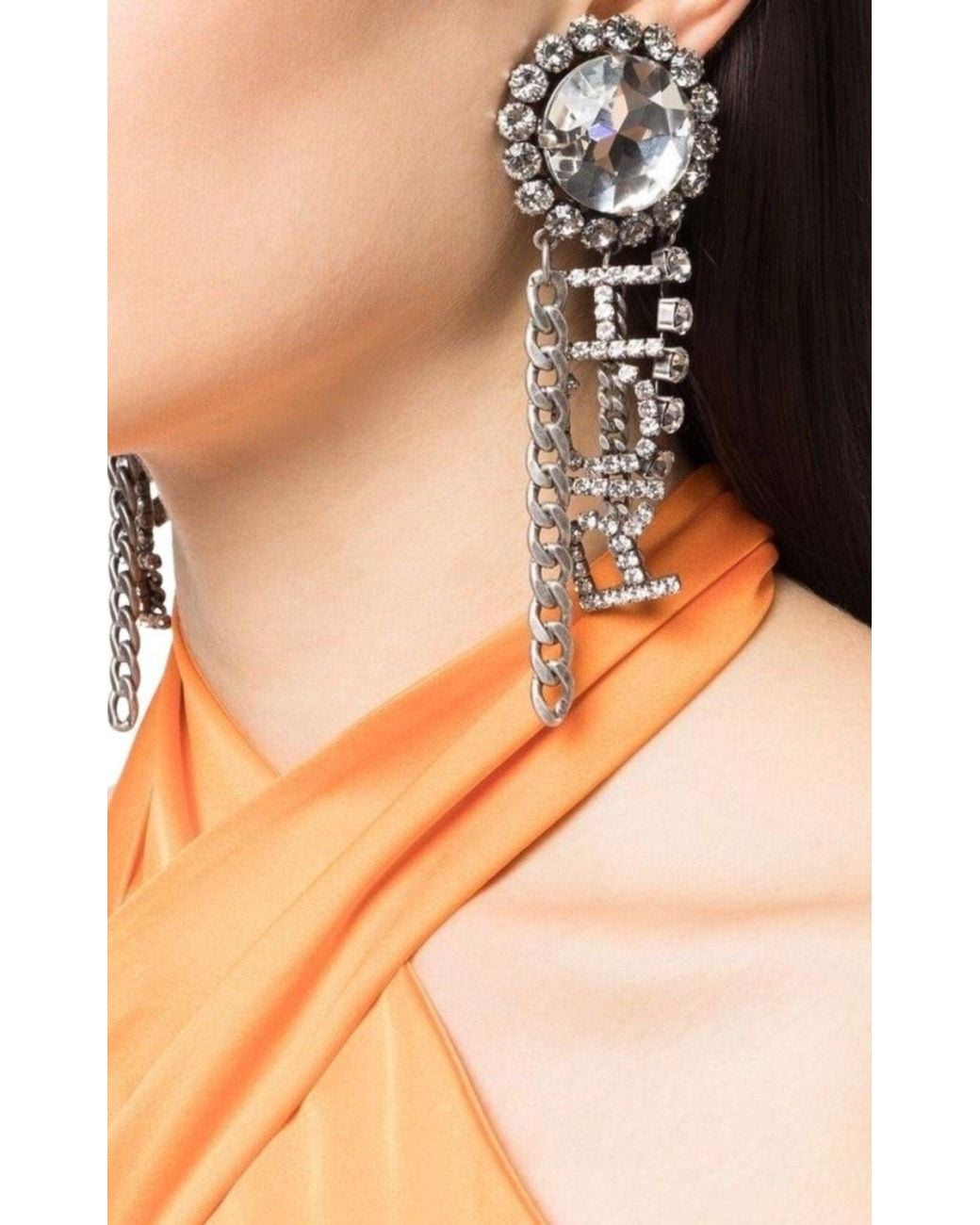 Alessandra Rich White Crystal Rolo Chain Drop Earrings