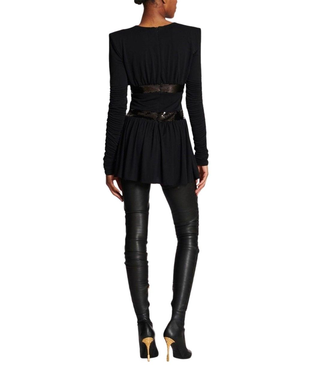 Balmain Black Sequin-embellished V-neck Mini Dress