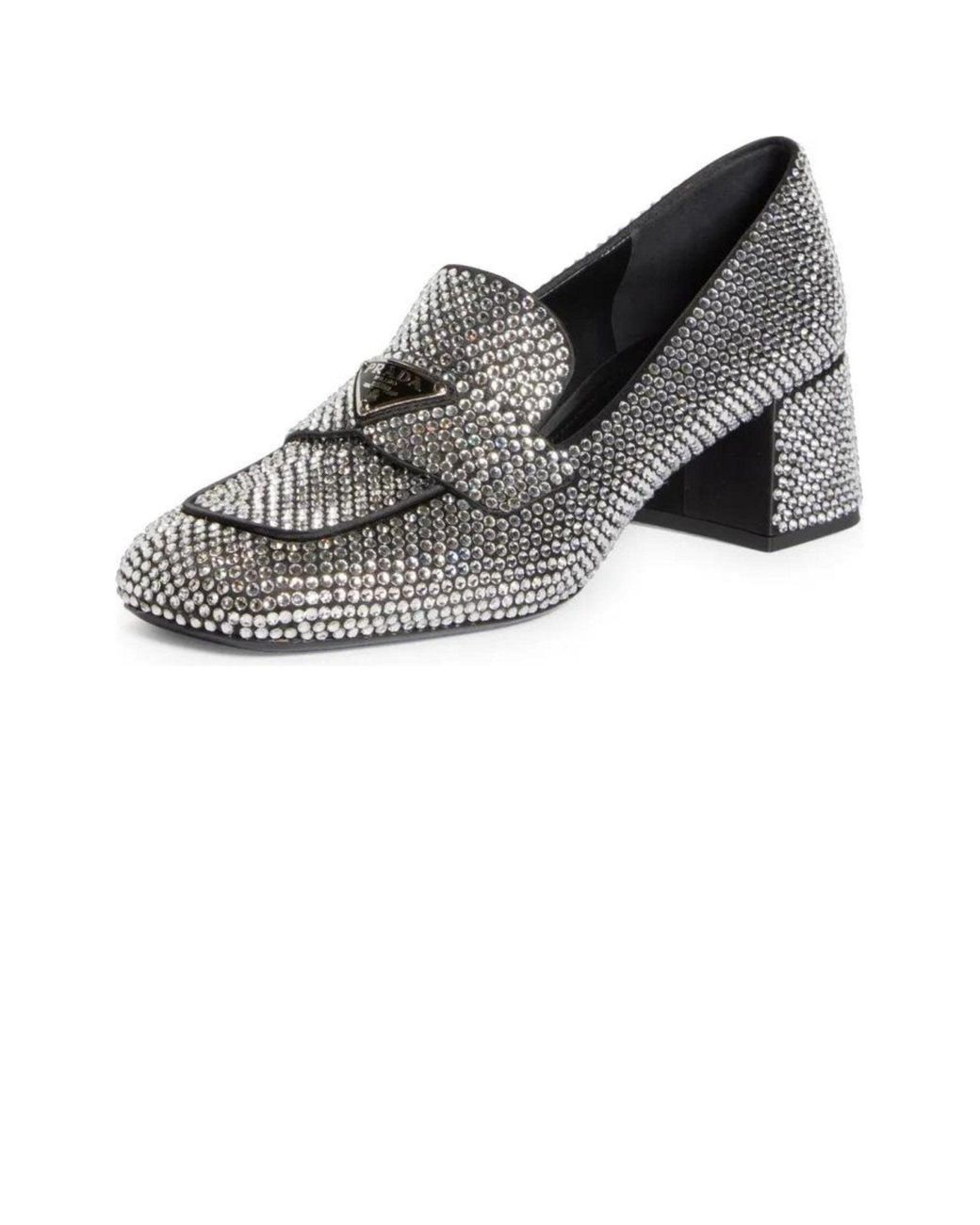Prada Gray Crystal-embellished Logo-plaque Loafers