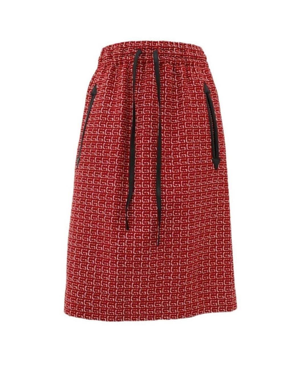 Gucci Red Jacquard GG Drawstring Skirt