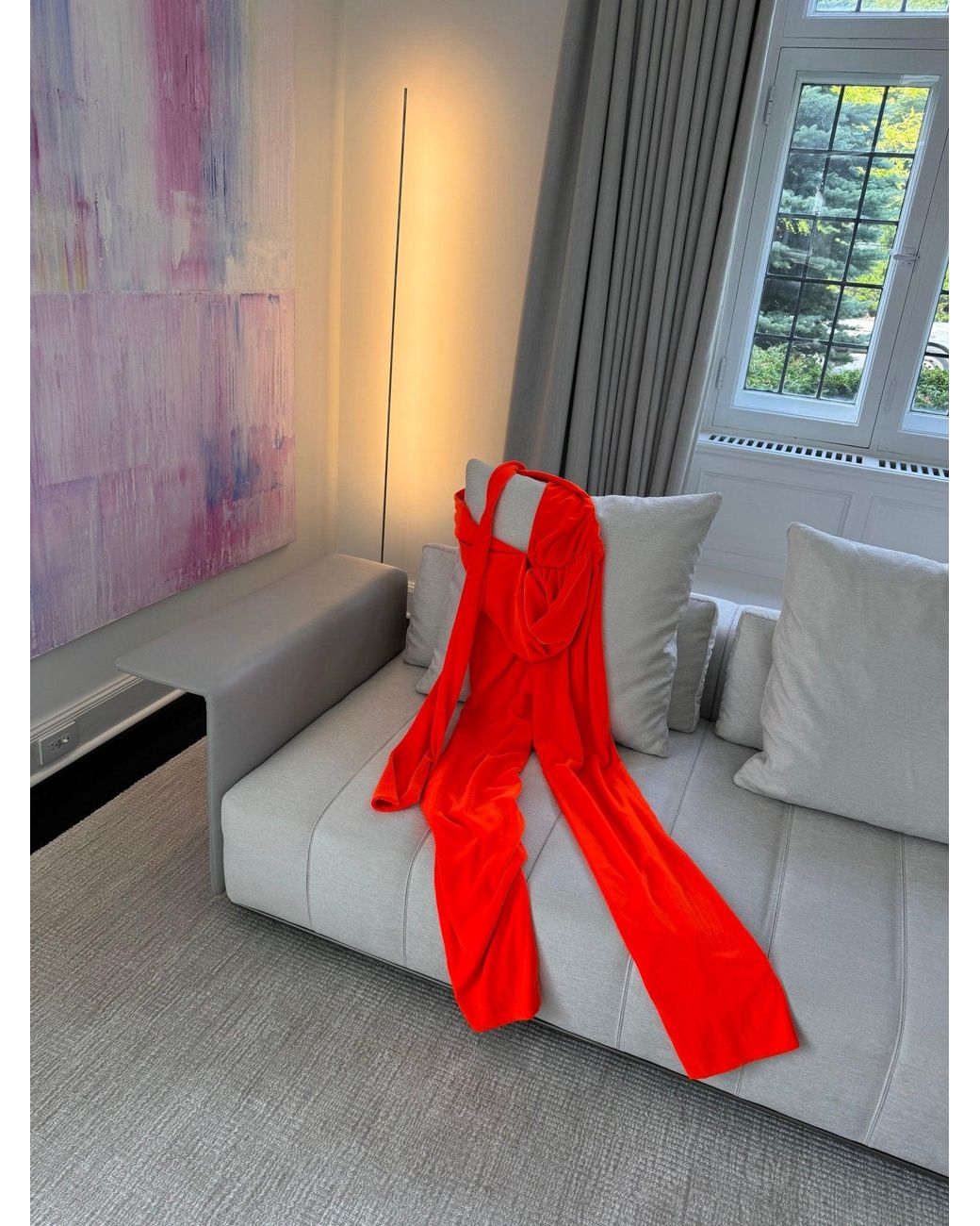 Area Red Draped Cowl Jumpsuit