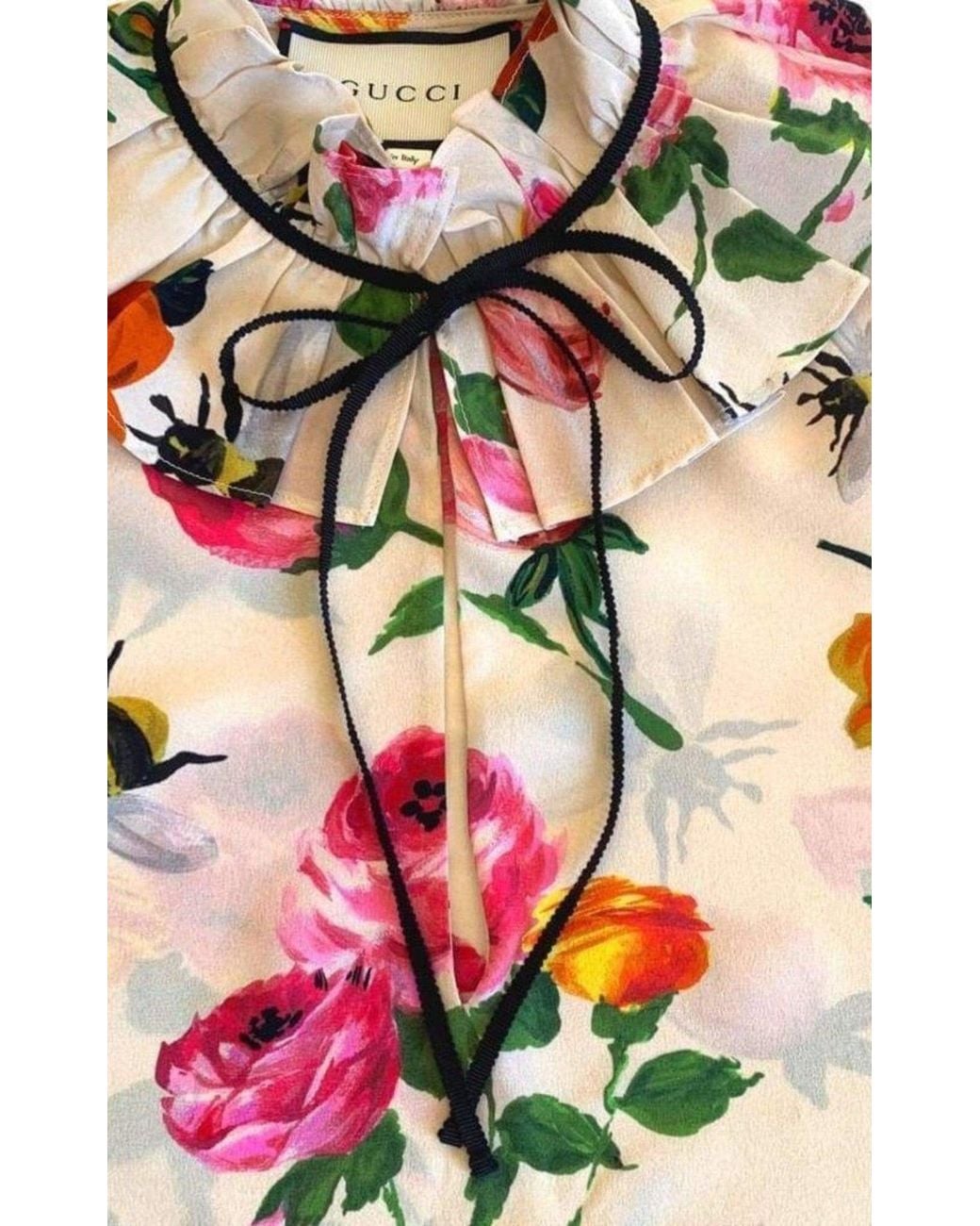 Gucci Pink Rose Print Ivory Silk Shirt