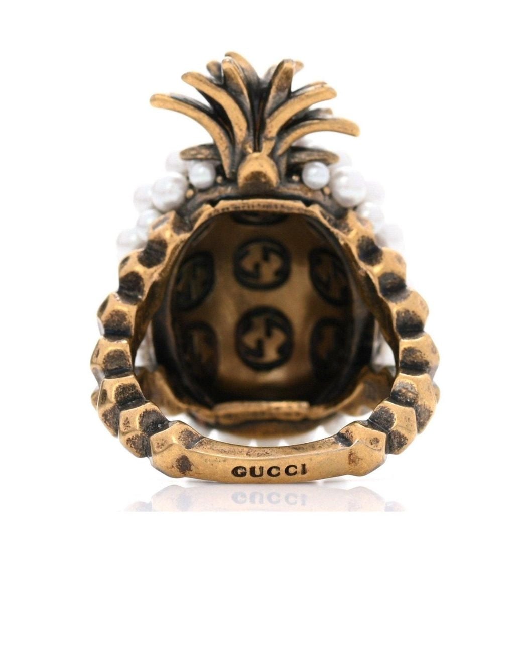 Gucci Metallic Gold Pearl Pineapple Ring