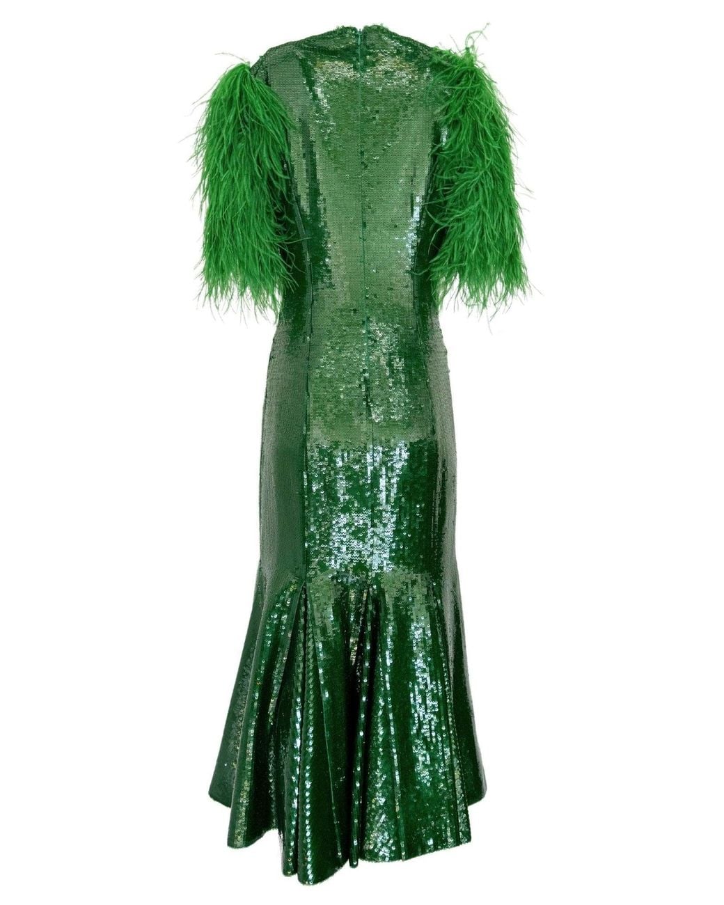 Huishan Zhang Green Emerald Sequin Midi Dress