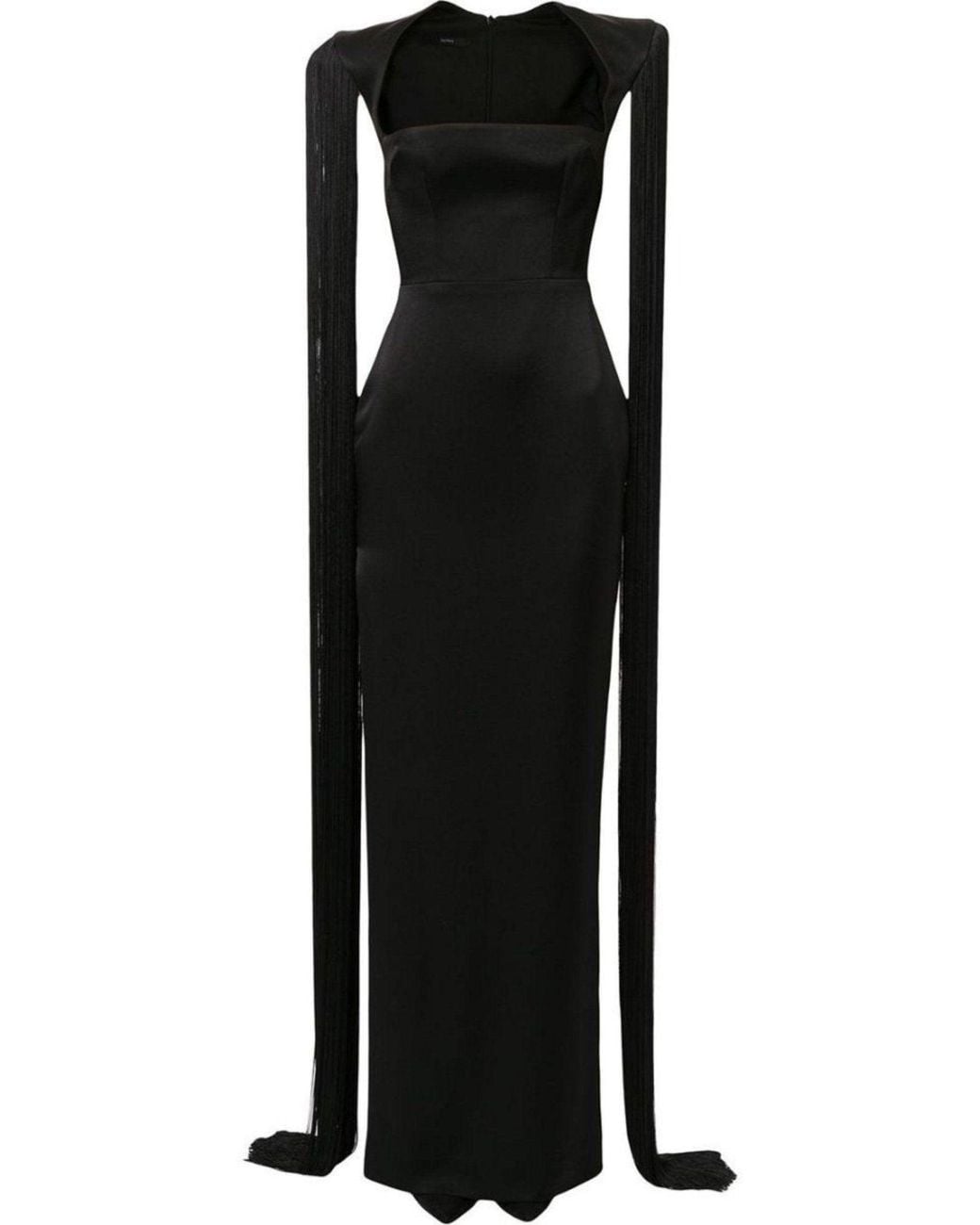 Alex Perry Dallas Fringed-sleeve Black Gown