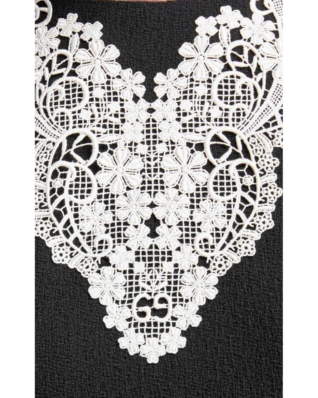 Gucci Black Wool Sable Lace Midi Dress