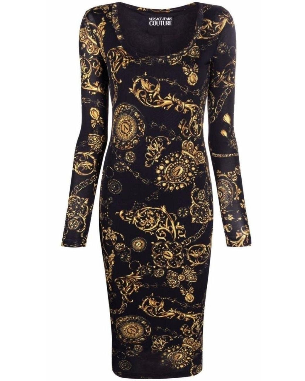 Versace Jeans Couture Black Baroque Print Midi Dress
