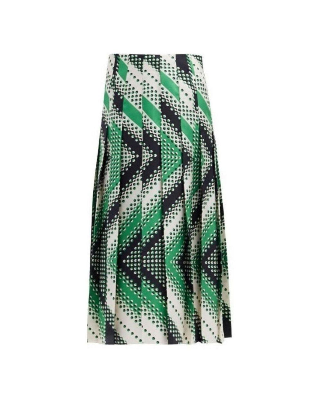 Gucci Green Pleated Chevron Print Silk Skirt