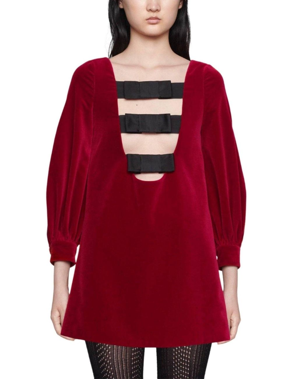 Gucci Red Stretch Cotton-velvet Mini Dress